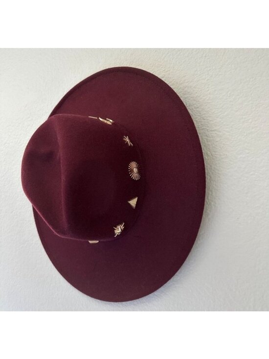 Anthropologie Wool Blend Boho Burgundy Ranch Hat Gilded Charm Adjustable NWT O/S main image 7